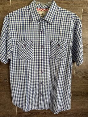 Age of Wisdom Men's Blue and White Gingham Short-Sleeve Shirt